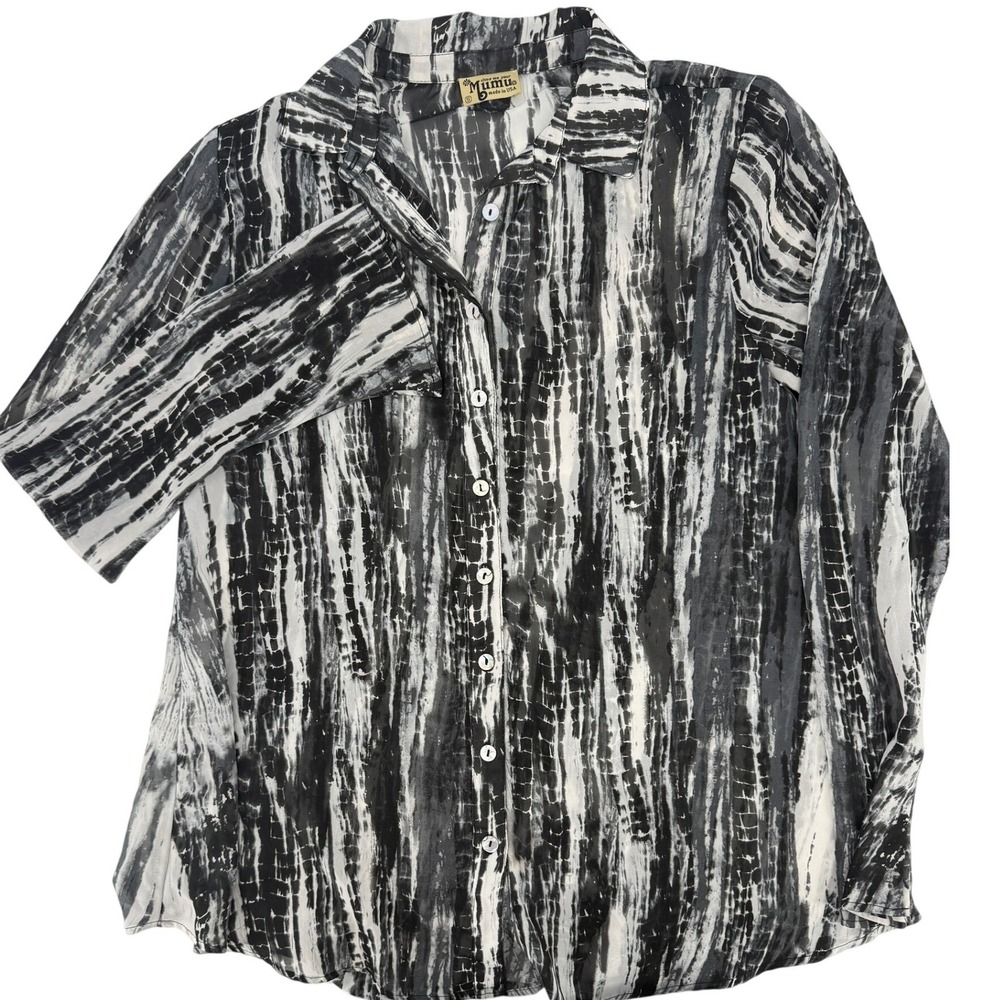 Show Me Your Mumu Womens Small Black White Tie Dye Button Down Shirt Made in USA